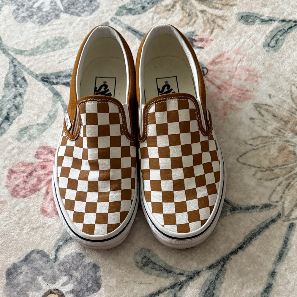 Vans Brown and White Checkered Slip-On